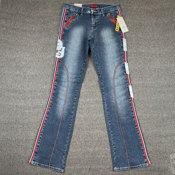 Vintage Paco Jeans Womens 5 Blue Embroidered Flare Bootcut Ribbon Y2K NWT - Picture 1 of 7